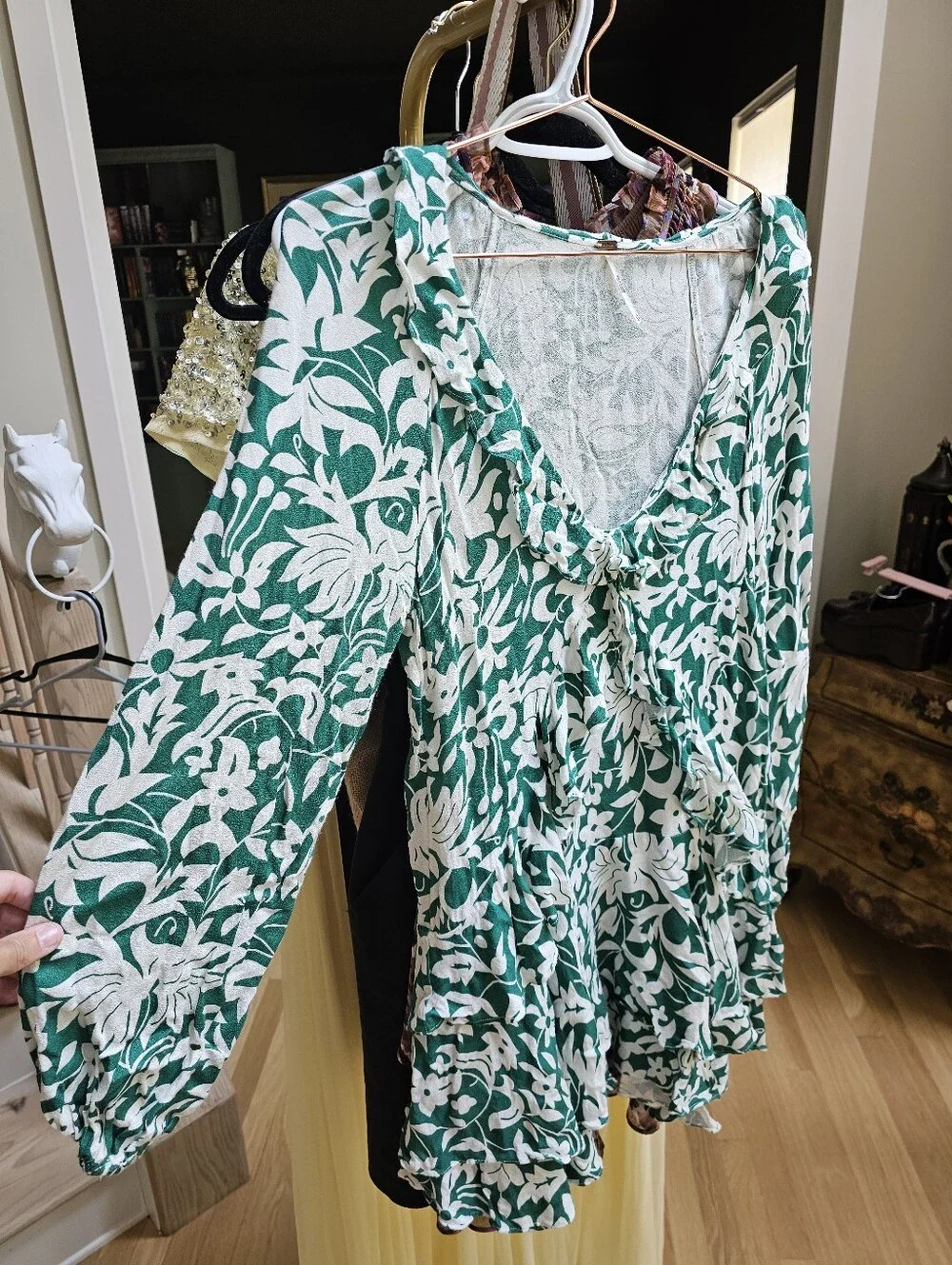 Free People Rebecka Floral Ruffled Dress Emerald Green Small XS $128
